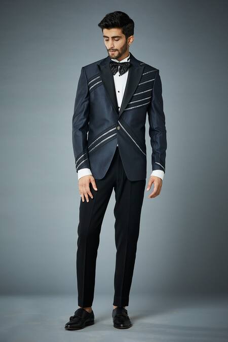 Buy_Gargee Designers_Grey Jacket Textured , Pant Tape Embellished Tuxedo And Set _Online_at_Aza_Fashions