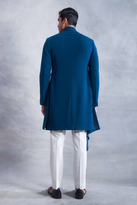 Shop Gargee Designers Blue Jacket Poly Viscose Draped Set at Aza Fashions Shop_Gargee Designers_Blue Jacket Poly Viscose Draped Set _at_Aza_Fashions