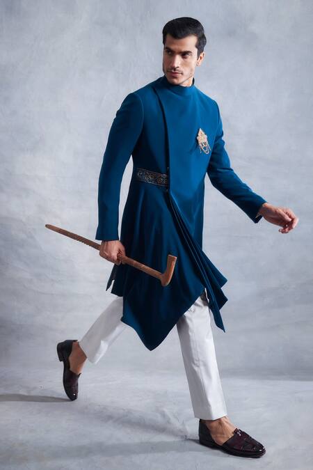 Gargee Designers Blue Jacket Poly Viscose Draped Set Online at Aza Fashions Gargee Designers_Blue Jacket Poly Viscose Draped Set _Online_at_Aza_Fashions