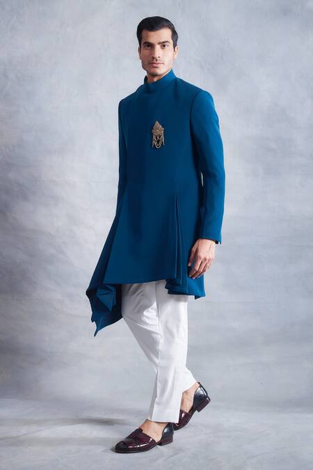 Buy Gargee Designers Blue Jacket Poly Viscose Draped Set Online at Aza Fashions Buy_Gargee Designers_Blue Jacket Poly Viscose Draped Set _Online_at_Aza_Fashions