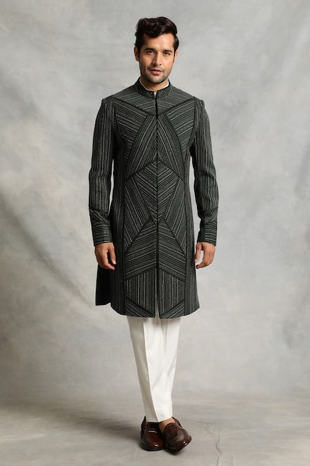 Gargee Designers Green Sherwani Poly Viscose Kantha Work Set 