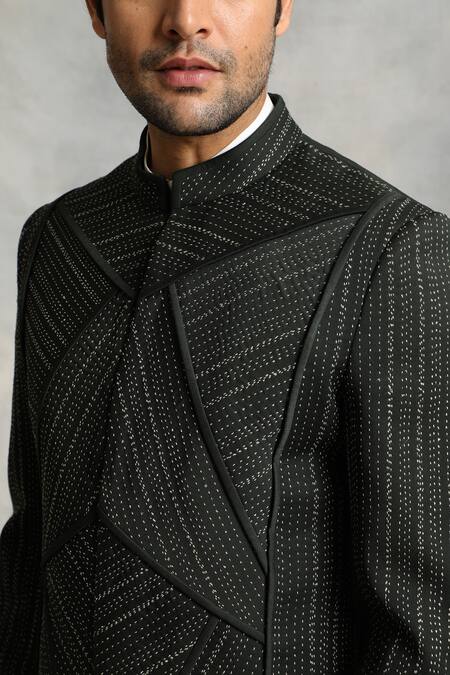 Shop_Gargee Designers_Green Sherwani Poly Viscose Kantha Work Set _Online_at_Aza_Fashions