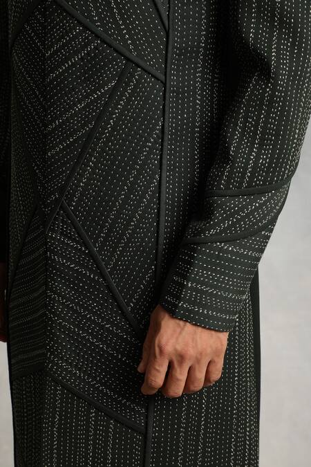 Gargee Designers_Green Sherwani Poly Viscose Kantha Work Set _at_Aza_Fashions