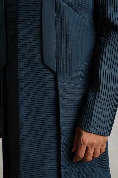 Gargee Designers_Blue Sherwani Poly Viscose Pleated And Pintuck Set _at_Aza_Fashions
