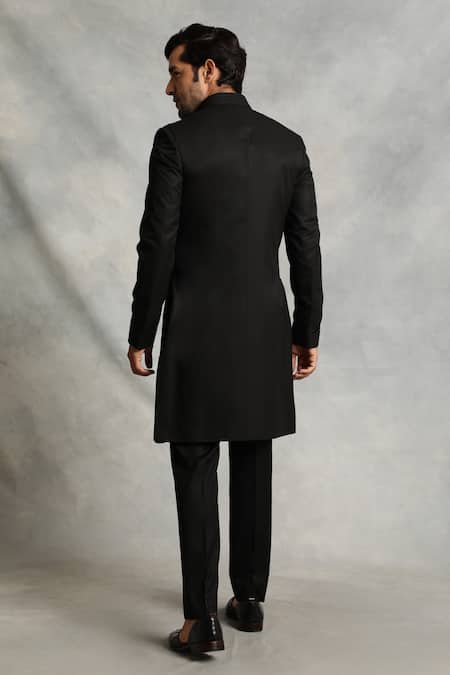 Shop_Gargee Designers_Black Sherwani Poly Viscose Floral Embroidered Set _at_Aza_Fashions