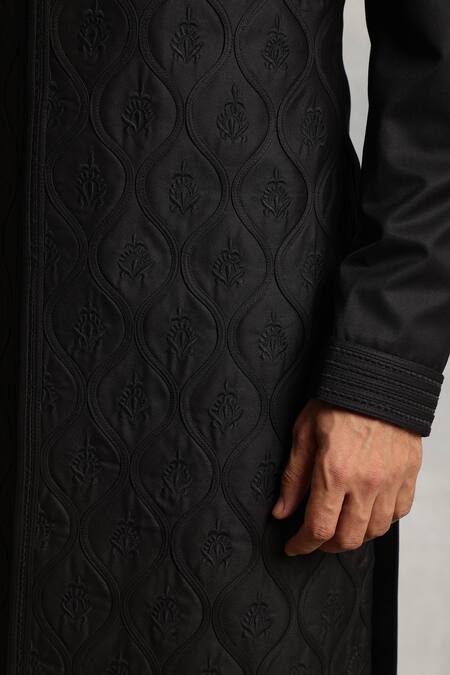 Gargee Designers_Black Sherwani Poly Viscose Floral Embroidered Set _at_Aza_Fashions