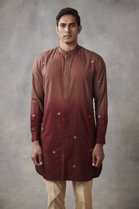 Shop_Gargee Designers_Brown Silk, Matka Geometric Embroidered Bundi And Kurta Set _Online_at_Aza_Fashions