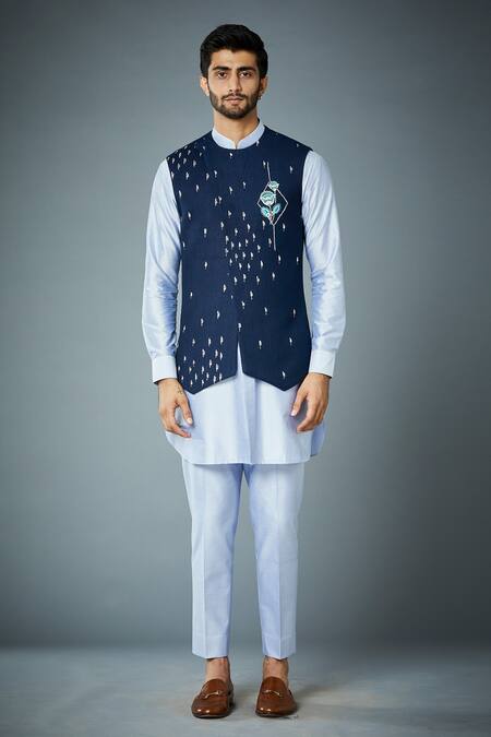 Gargee Designers Blue Cotton , Bundi Matka Floral Placement And Embroidered & Kurta Set Online at Aza Fashions Gargee Designers_Blue Cotton , Bundi Matka Floral Placement And Embroidered & Kurta Set _Online_at_Aza_Fashions