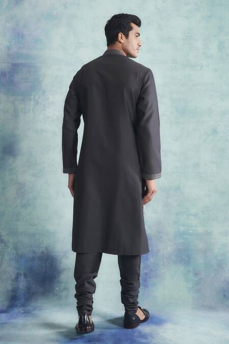 Shop Gargee Designers Black Kurta Silk Floral, Birds Embroidered Set at Aza Fashions Shop_Gargee Designers_Black Kurta Silk Floral, Birds Embroidered Set _at_Aza_Fashions