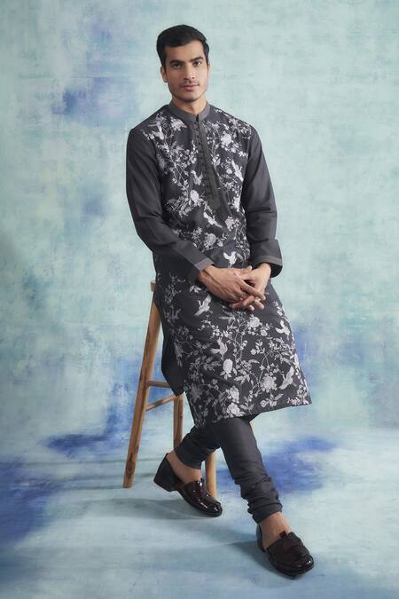 Gargee Designers Black Kurta Silk Floral, Birds Embroidered Set Online at Aza Fashions Gargee Designers_Black Kurta Silk Floral, Birds Embroidered Set _Online_at_Aza_Fashions