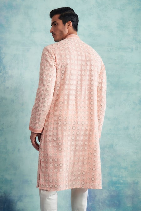 Shop Gargee Designers Peach Kurta Georgette Floral, Sequin Embroidered Set at Aza Fashions Shop_Gargee Designers_Peach Kurta Georgette Floral, Sequin Embroidered Set _at_Aza_Fashions