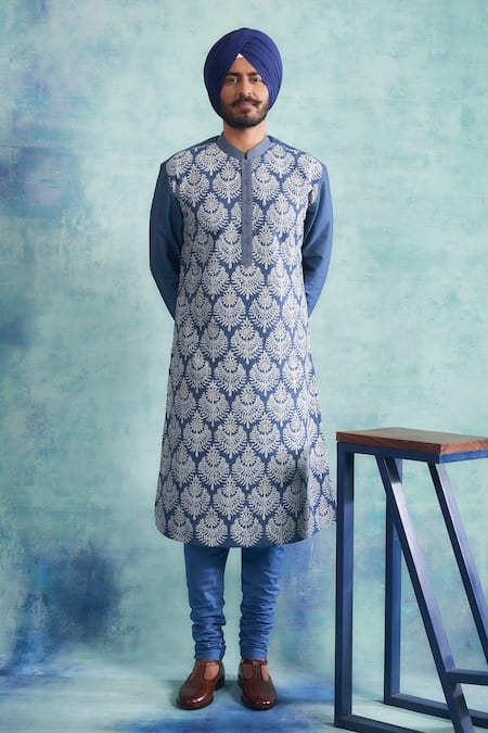 Gargee Designers Blue Kurta Georgette Floral Applique Set 