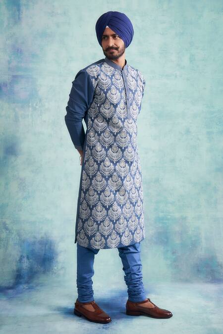 Gargee Designers Blue Kurta Georgette Floral Applique Set Online at Aza Fashions Gargee Designers_Blue Kurta Georgette Floral Applique Set _Online_at_Aza_Fashions