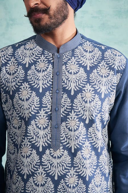 Shop Gargee Designers Blue Kurta Georgette Floral Applique Set Online at Aza Fashions Shop_Gargee Designers_Blue Kurta Georgette Floral Applique Set _Online_at_Aza_Fashions