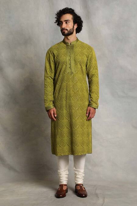 Gargee Designers_Green Kurta Georgette Lucknowi Work Set _Online_at_Aza_Fashions