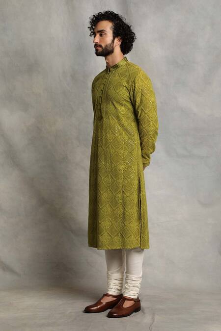 Buy_Gargee Designers_Green Kurta Georgette Lucknowi Work Set _Online_at_Aza_Fashions