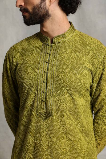 Shop_Gargee Designers_Green Kurta Georgette Lucknowi Work Set _Online_at_Aza_Fashions