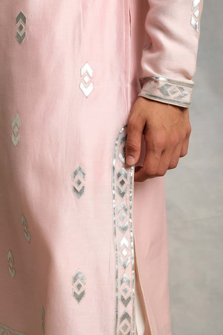 Shop_Gargee Designers_Pink Kurta Chanderi Geometric Applique Set _Online_at_Aza_Fashions