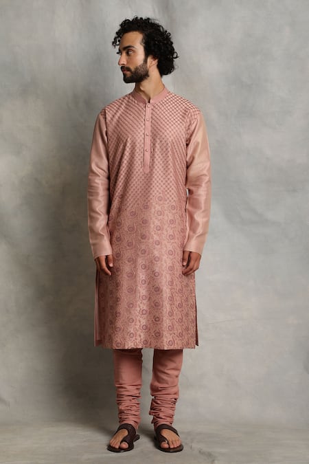 Buy_Gargee Designers_Pink Kurta Chanderi Floral Embroidered Set _Online_at_Aza_Fashions