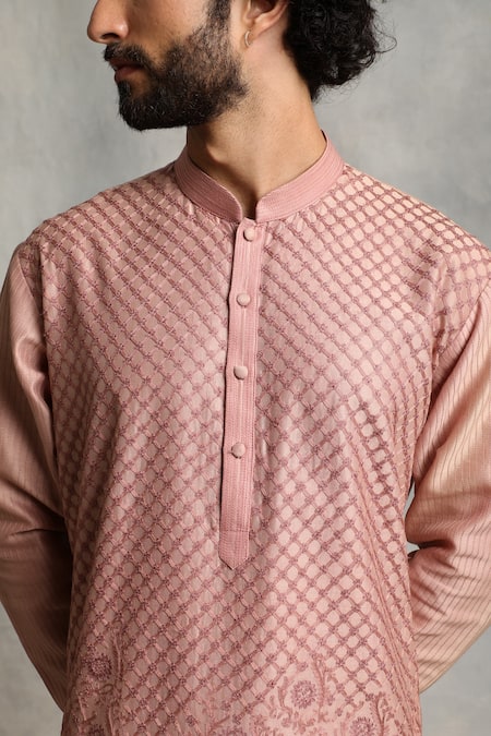 Shop_Gargee Designers_Pink Kurta Chanderi Floral Embroidered Set _Online_at_Aza_Fashions