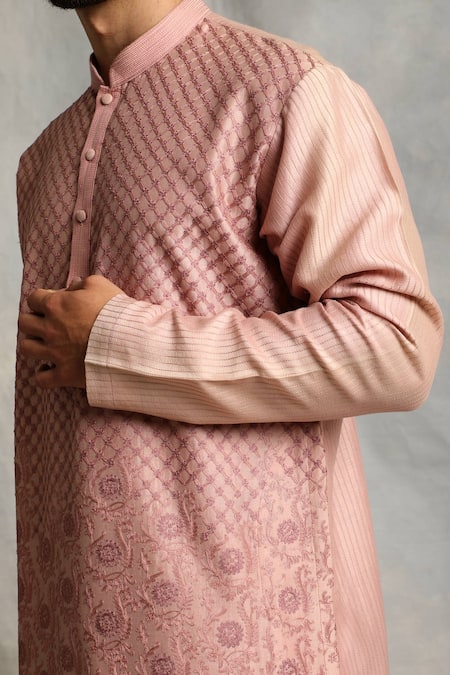 Gargee Designers_Pink Kurta Chanderi Floral Embroidered Set _at_Aza_Fashions