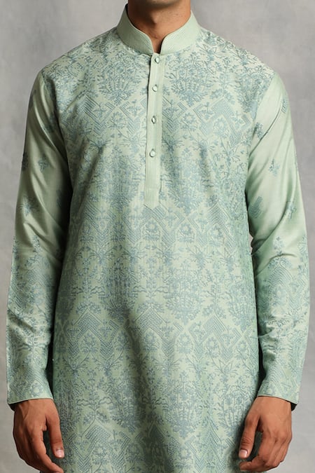 Buy_Gargee Designers_Green Kurta Cotton Silk Floral Embroidered Set _Online_at_Aza_Fashions