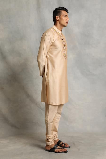 Gargee Designers_Gold Kurta Cotton Silk Set _Online_at_Aza_Fashions
