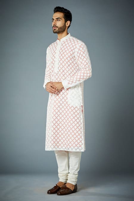 Gargee Designers White Cotton Silk, Kurta Tencel Diamond Motif Pattern Sheer Set Online at Aza Fashions Gargee Designers_White Cotton Silk, Kurta Tencel Diamond Motif Pattern Sheer Set _Online_at_Aza_Fashions