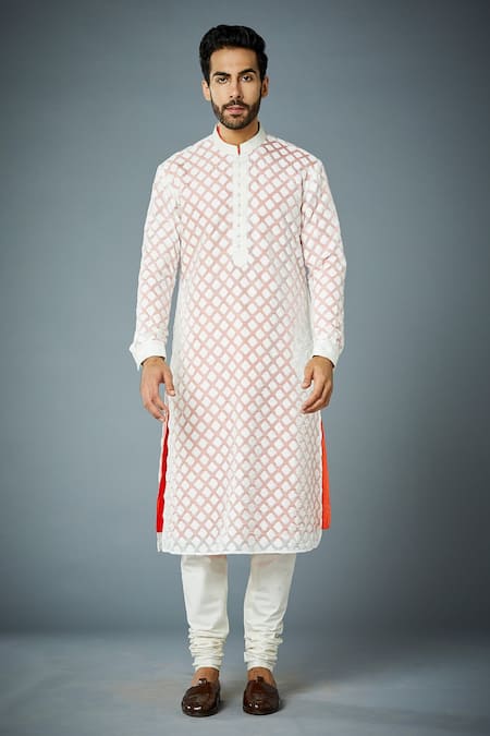 Buy Gargee Designers White Cotton Silk, Kurta Tencel Diamond Motif Pattern Sheer Set Online at Aza Fashions Buy_Gargee Designers_White Cotton Silk, Kurta Tencel Diamond Motif Pattern Sheer Set _Online_at_Aza_Fashions