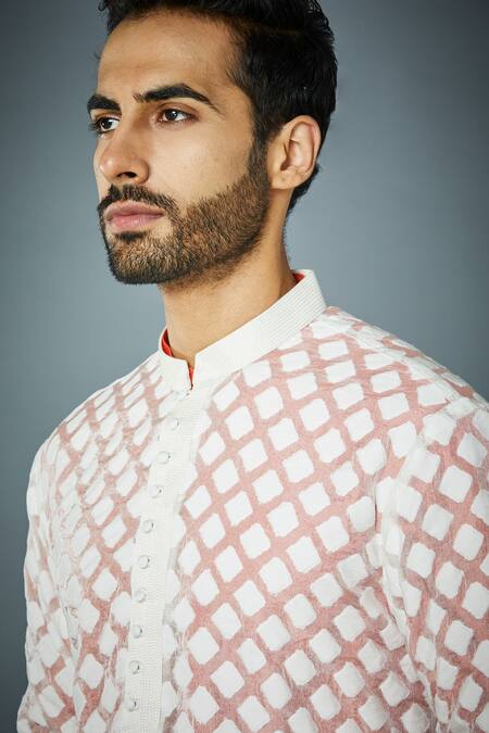 Shop Gargee Designers White Cotton Silk, Kurta Tencel Diamond Motif Pattern Sheer Set Online at Aza Fashions Shop_Gargee Designers_White Cotton Silk, Kurta Tencel Diamond Motif Pattern Sheer Set _Online_at_Aza_Fashions