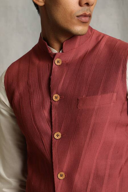 Shop_Gargee Designers_Brown Cotton Silk Pleated Bundi And Kurta Set _Online_at_Aza_Fashions