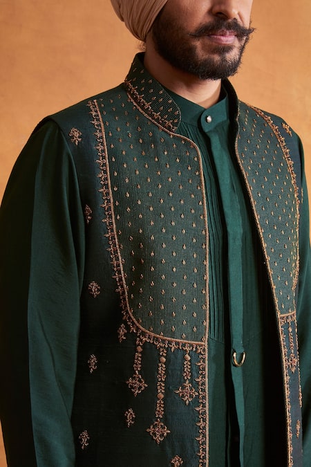 Buy Gargee Designers Green Raw , Cotton Floral Embroidered Bundi And Kurta Set Online at Aza Fashions Buy_Gargee Designers_Green Raw , Cotton Floral Embroidered Bundi And Kurta Set _Online_at_Aza_Fashions