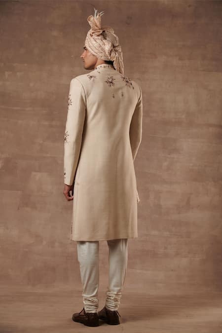 Shop Gargee Designers Pink Cotton , Slub Floral Embroidered Sherwani Set at Aza Fashions Shop_Gargee Designers_Pink Cotton , Slub Floral Embroidered Sherwani Set _at_Aza_Fashions