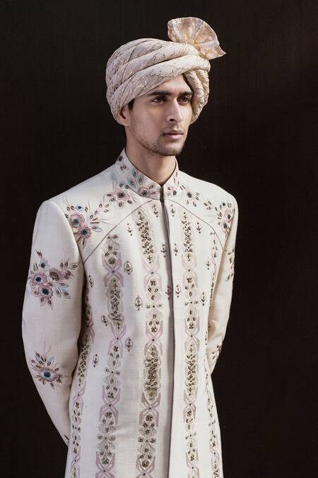 Buy Gargee Designers Pink Cotton , Slub Floral Embroidered Sherwani Set Online at Aza Fashions Buy_Gargee Designers_Pink Cotton , Slub Floral Embroidered Sherwani Set _Online_at_Aza_Fashions