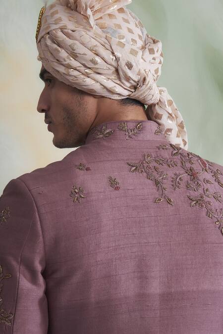 Buy Gargee Designers Pink Raw , Cotton Floral Embroidered Sherwani Set Online at Aza Fashions Buy_Gargee Designers_Pink Raw , Cotton Floral Embroidered Sherwani Set _Online_at_Aza_Fashions