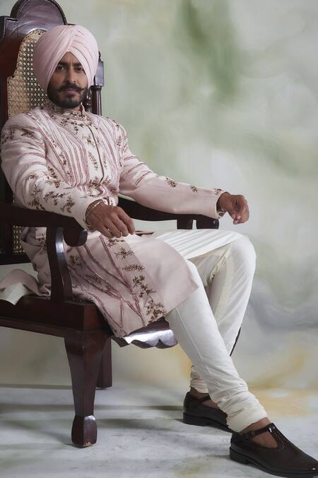 Gargee Designers Pink Raw , Cotton Floral Embroidered Sherwani Set Online at Aza Fashions Gargee Designers_Pink Raw , Cotton Floral Embroidered Sherwani Set _Online_at_Aza_Fashions