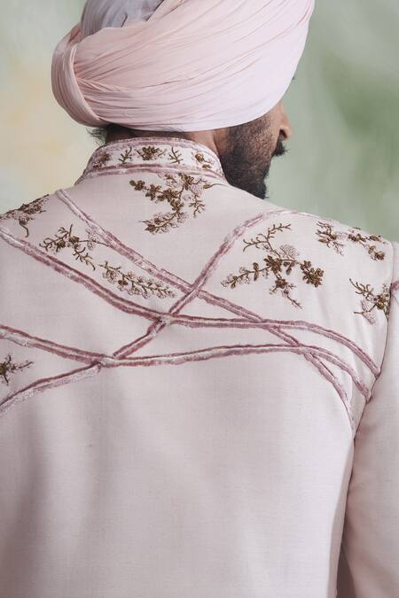 Buy Gargee Designers Pink Raw , Cotton Floral Embroidered Sherwani Set Online at Aza Fashions Buy_Gargee Designers_Pink Raw , Cotton Floral Embroidered Sherwani Set _Online_at_Aza_Fashions