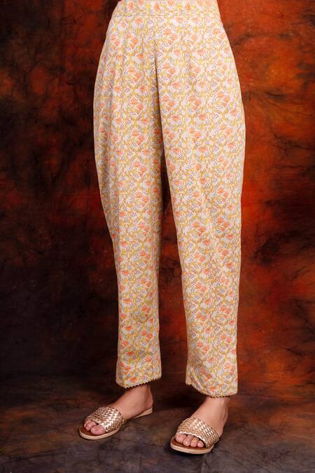 Tashee_Green Cotton Round Block Print Kalidar Kurta Set _at_Aza_Fashions