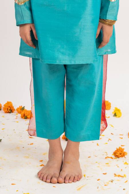 MR Brat Blue Chanderi, Cotton, Georgette Tassels, Embroidery Pintuck Kurta Set at Aza Fashions MR Brat_Blue Chanderi, Cotton, Georgette Tassels, Embroidery Pintuck Kurta Set _at_Aza_Fashions