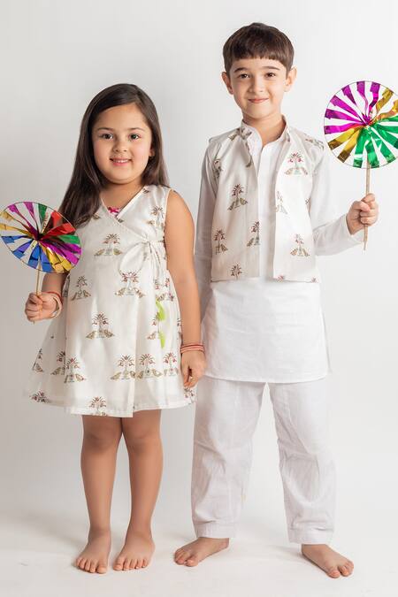 MR Brat White Muslin Embroidery Printed Dress Online at Aza Fashions MR Brat_White Muslin Embroidery Printed Dress _Online_at_Aza_Fashions