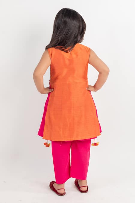 Shop MR Brat Orange Cotton, Chanderi Silk Tassels, Embroidery Kurta Set at Aza Fashions Shop_MR Brat_Orange Cotton, Chanderi Silk Tassels, Embroidery Kurta Set _at_Aza_Fashions