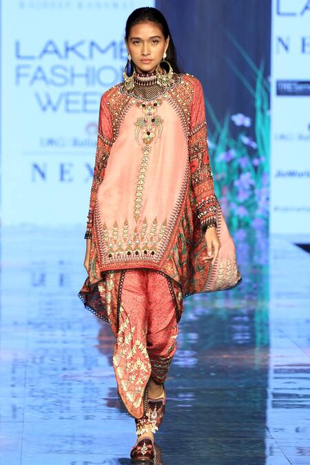 Rajdeep Ranawat_Pink 100% Silk Round Tunic And Dhoti Pant Set_Online_at_Aza_Fashions