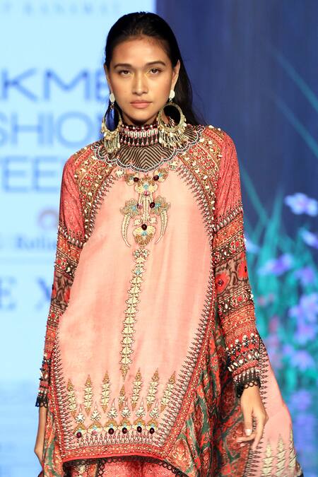 Shop_Rajdeep Ranawat_Pink 100% Silk Round Tunic And Dhoti Pant Set_Online_at_Aza_Fashions