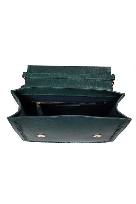 Shop_The Leather Garden_Green Embroidered Flap Sling Bag _Online_at_Aza_Fashions