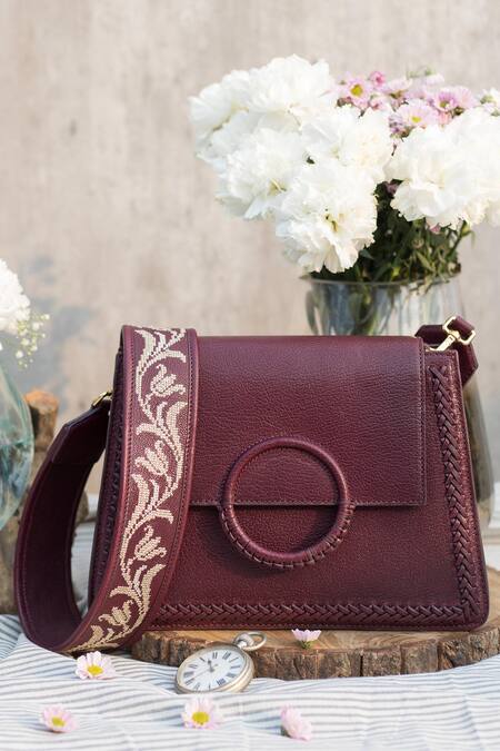 Buy The Leather Garden Maroon Embroidered Flap Sling Bag Online at Aza Fashions Buy_The Leather Garden_Maroon Embroidered Flap Sling Bag _Online_at_Aza_Fashions
