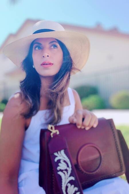 The Leather Garden Maroon Embroidered Flap Sling Bag at Aza Fashions The Leather Garden_Maroon Embroidered Flap Sling Bag _at_Aza_Fashions