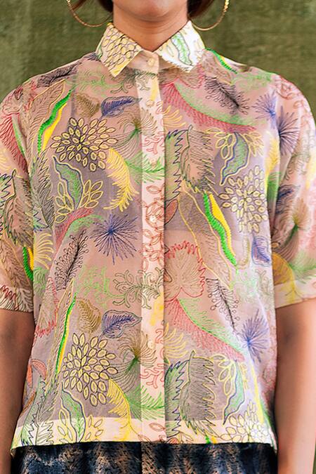 Buy Kritika Murarka Multi Color Handloom Organza Silk Shirt Online at Aza Fashions Buy_Kritika Murarka_Multi Color Handloom Organza Silk Shirt _Online_at_Aza_Fashions