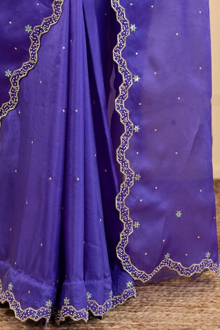 Pita Nila_Purple Satin, , Organza Beads, Soha Cutwork Bordered Saree With Blouse _Online_at_Aza_Fashions