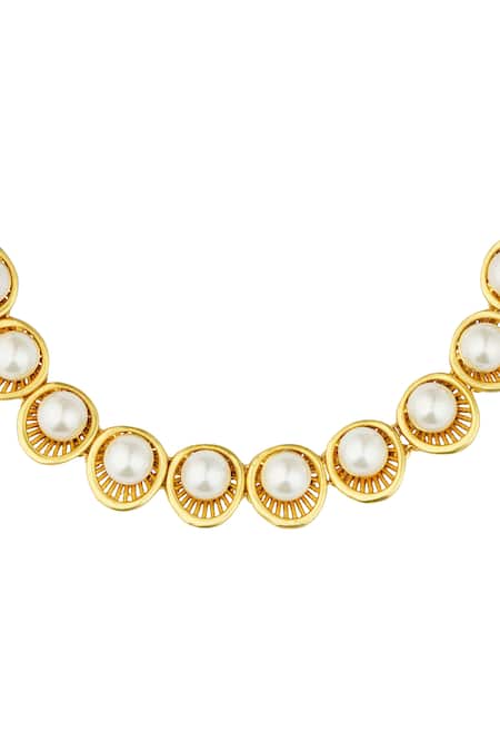 Buy_Zariin_Gold Plated Pearl Choker _Online_at_Aza_Fashions