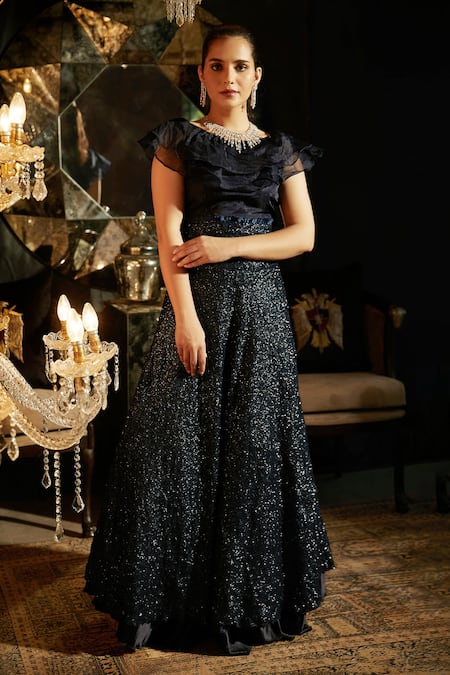 Tasuvure Indes Ruffle Blouse & Embroidered Lehenga Set 